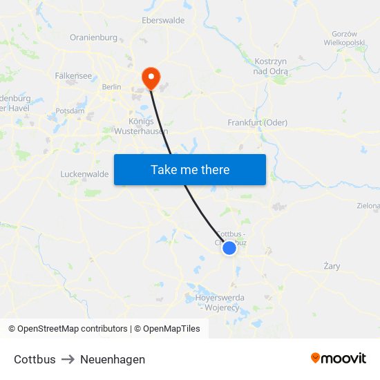 Cottbus to Neuenhagen map