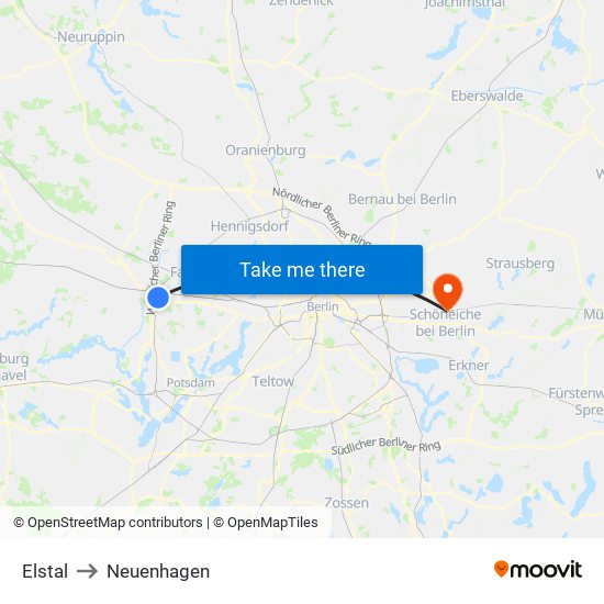 Elstal to Neuenhagen map