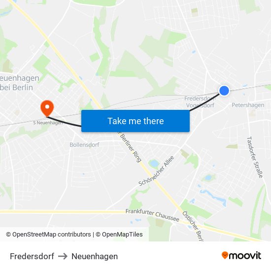 Fredersdorf to Neuenhagen map