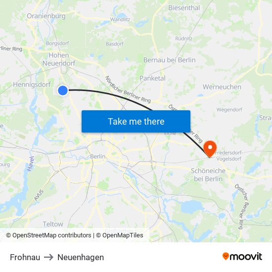 Frohnau to Neuenhagen map