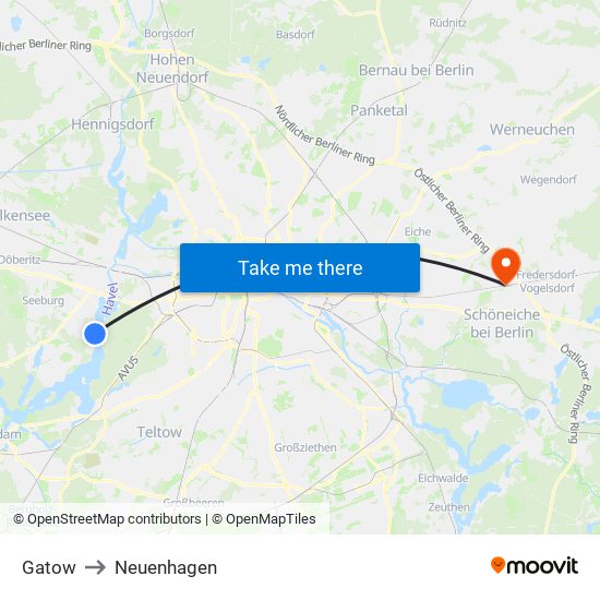 Gatow to Neuenhagen map
