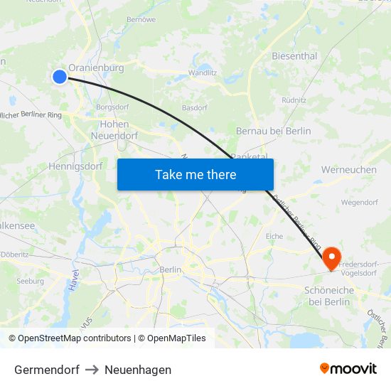 Germendorf to Neuenhagen map