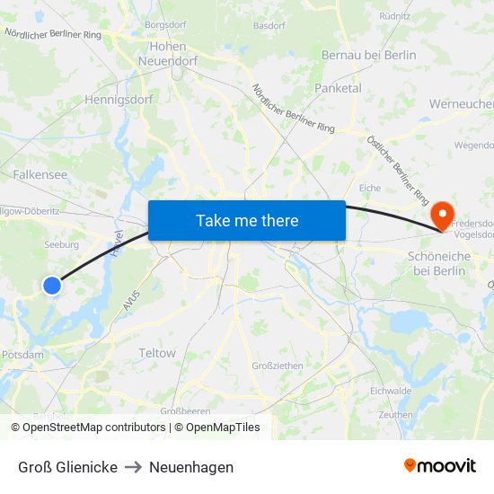 Groß Glienicke to Neuenhagen map