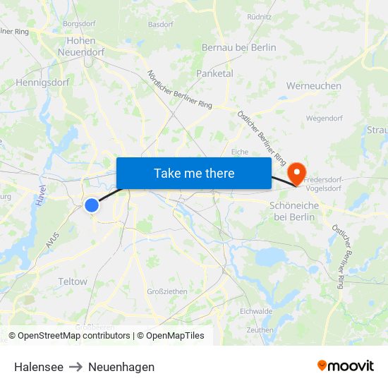 Halensee to Neuenhagen map
