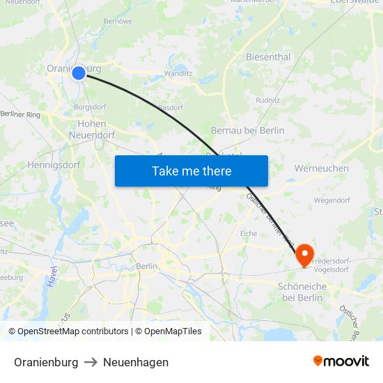 Oranienburg to Neuenhagen map
