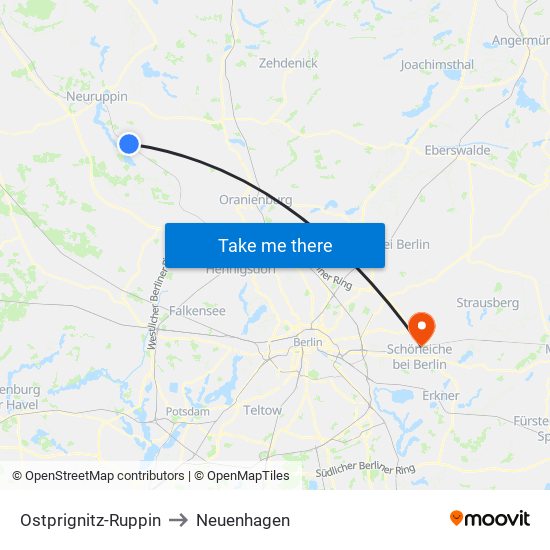 Ostprignitz-Ruppin to Neuenhagen map