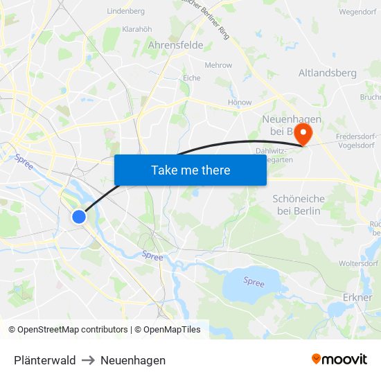 Plänterwald to Neuenhagen map