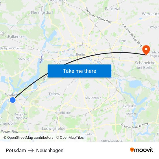 Potsdam to Neuenhagen map