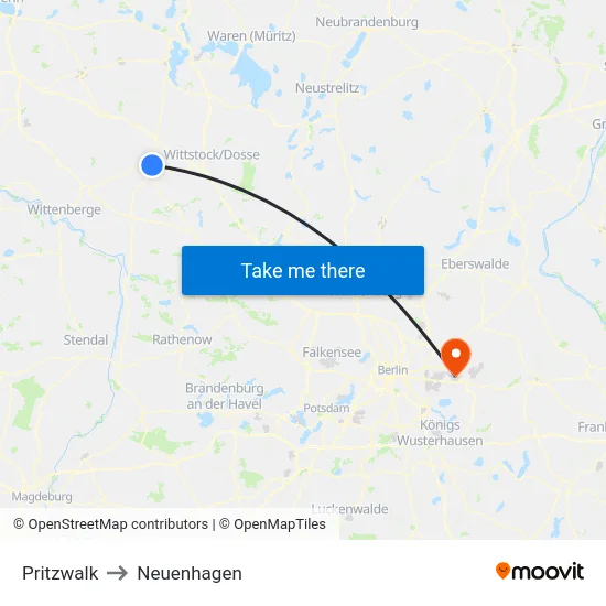 Pritzwalk to Neuenhagen map