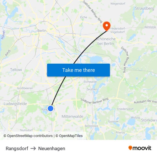 Rangsdorf to Neuenhagen map