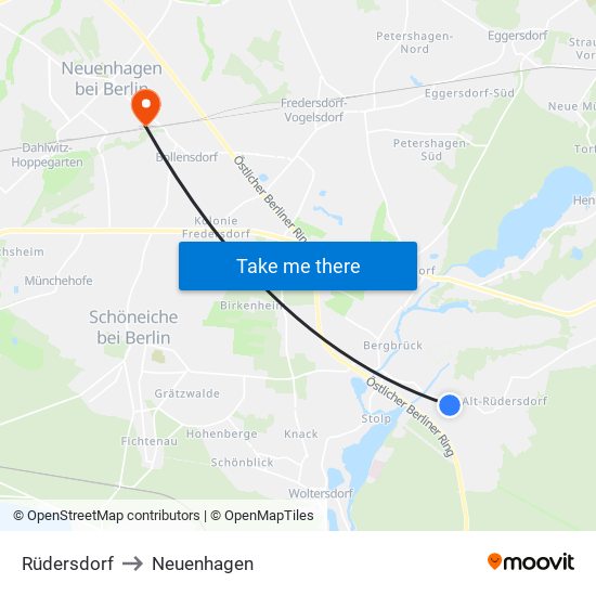 Rüdersdorf to Neuenhagen map