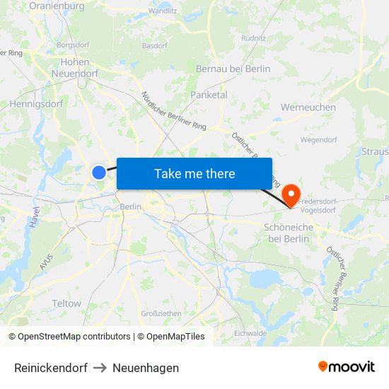 Reinickendorf to Neuenhagen map