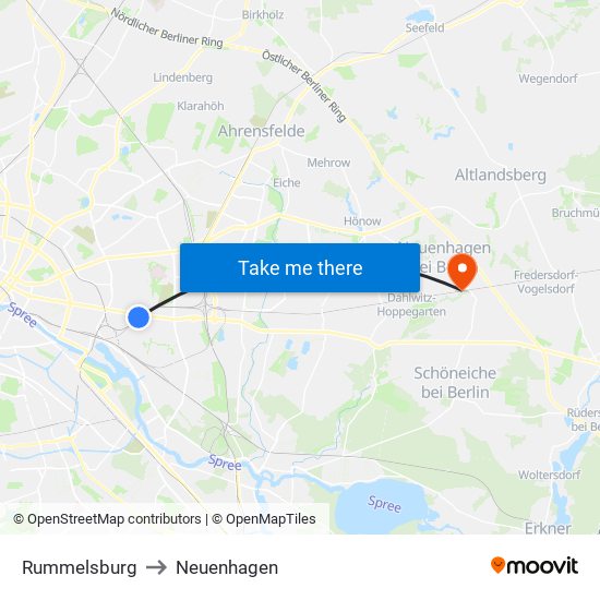 Rummelsburg to Neuenhagen map