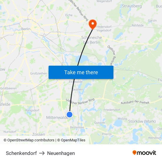 Schenkendorf to Neuenhagen map