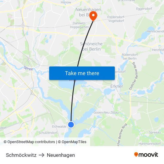 Schmöckwitz to Neuenhagen map
