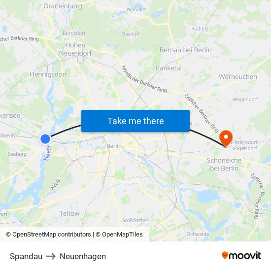 Spandau to Neuenhagen map