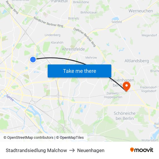 Stadtrandsiedlung Malchow to Neuenhagen map