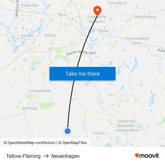 Teltow-Fläming to Neuenhagen map