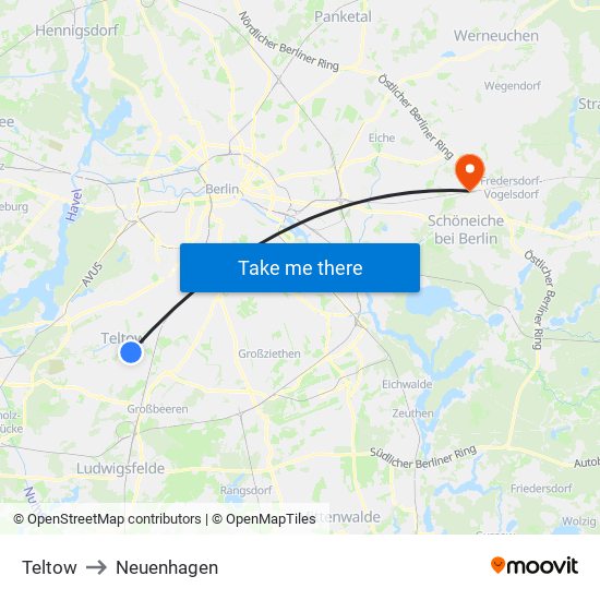 Teltow to Neuenhagen map