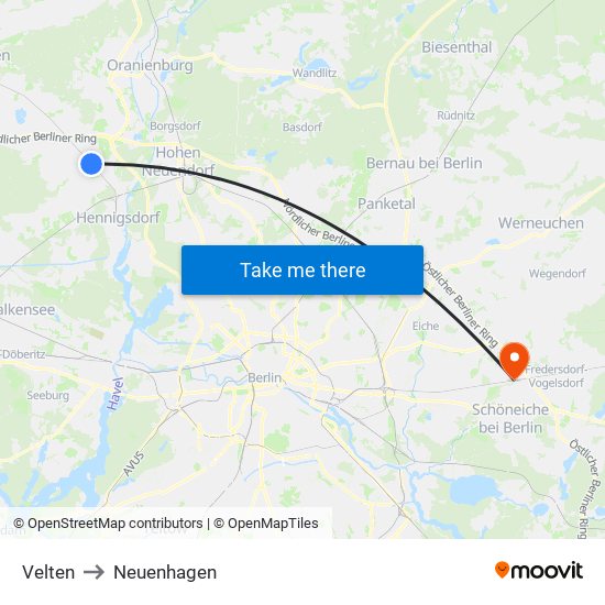 Velten to Neuenhagen map