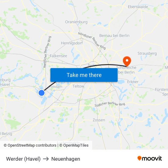 Werder (Havel) to Neuenhagen map