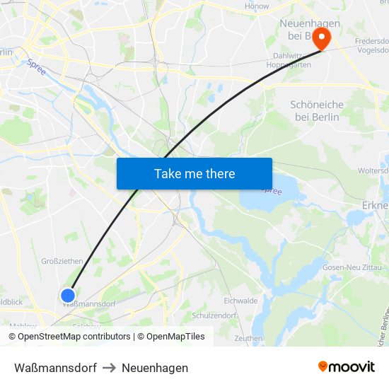 Waßmannsdorf to Neuenhagen map