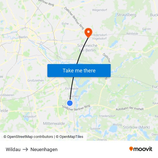 Wildau to Neuenhagen map