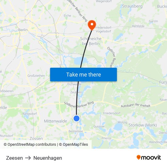 Zeesen to Neuenhagen map