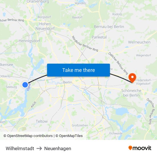 Wilhelmstadt to Neuenhagen map