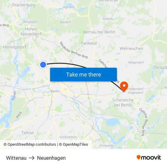 Wittenau to Neuenhagen map