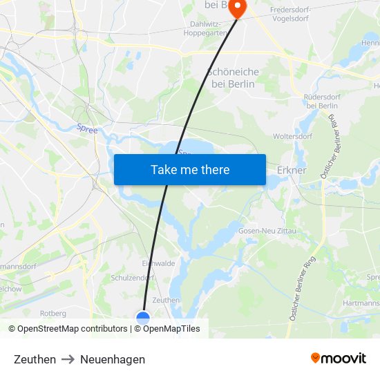 Zeuthen to Neuenhagen map