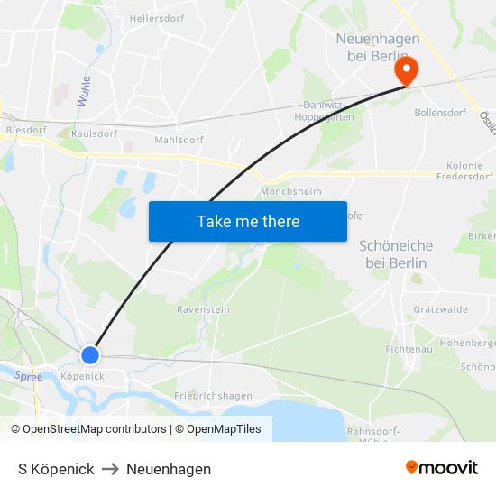 S Köpenick to Neuenhagen map