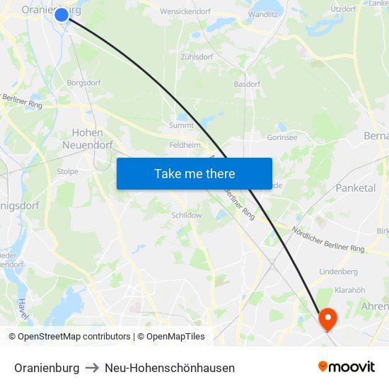 Oranienburg to Neu-Hohenschönhausen map