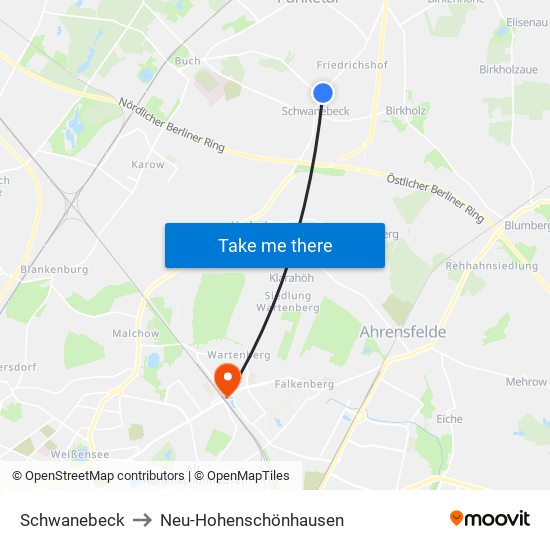 Schwanebeck to Neu-Hohenschönhausen map