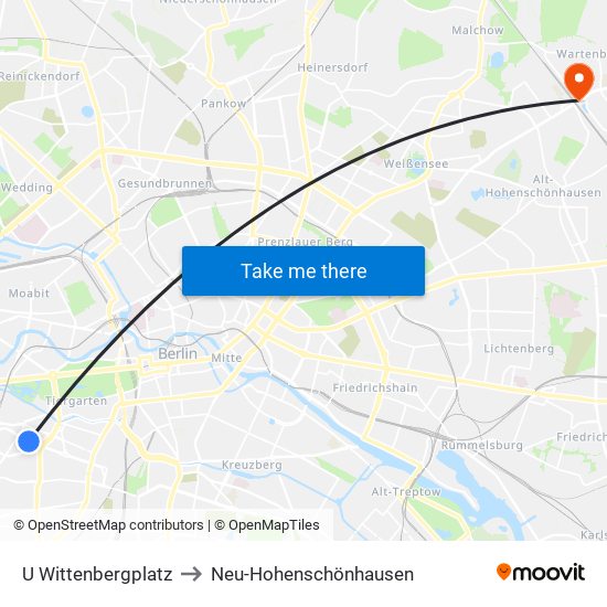 U Wittenbergplatz to Neu-Hohenschönhausen map