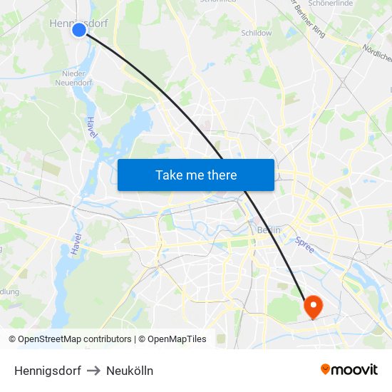 Hennigsdorf to Neukölln map