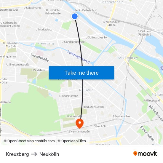 Kreuzberg to Neukölln map