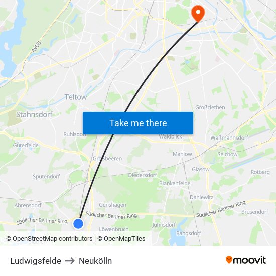 Ludwigsfelde to Neukölln map