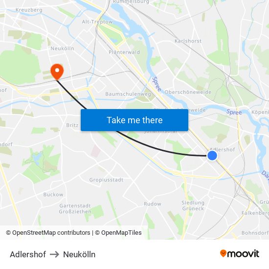 Adlershof to Neukölln map