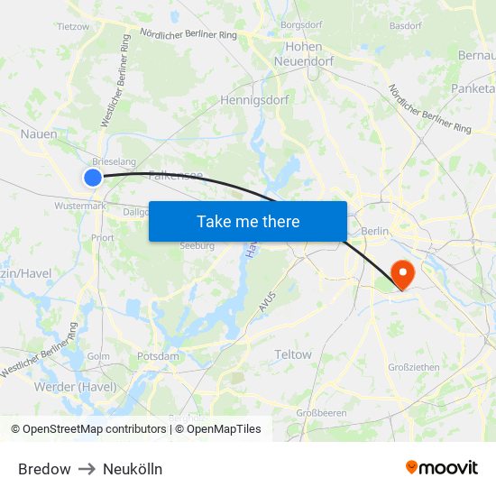 Bredow to Neukölln map