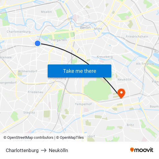 Charlottenburg to Neukölln map