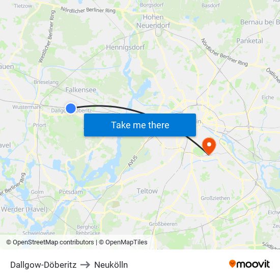 Dallgow-Döberitz to Neukölln map