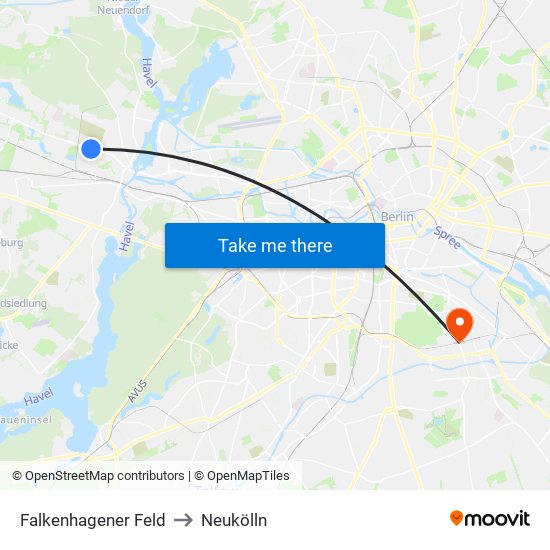 Falkenhagener Feld to Neukölln map