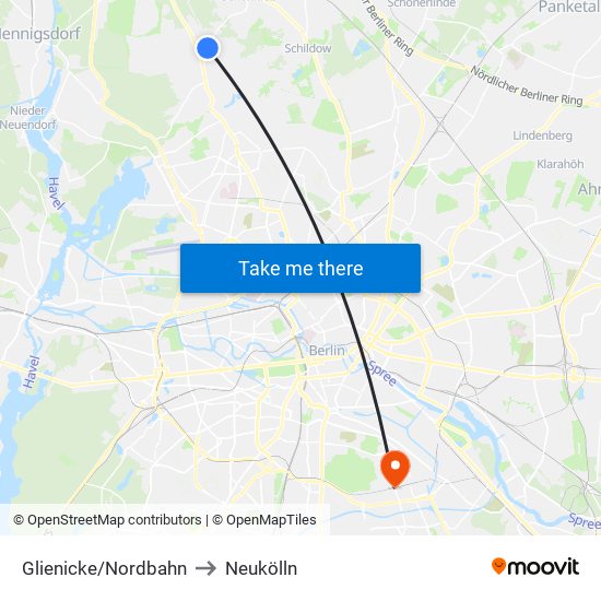 Glienicke/Nordbahn to Neukölln map