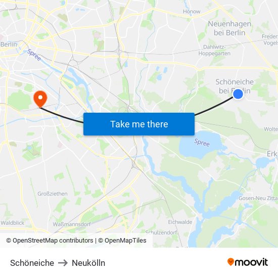 Schöneiche to Neukölln map