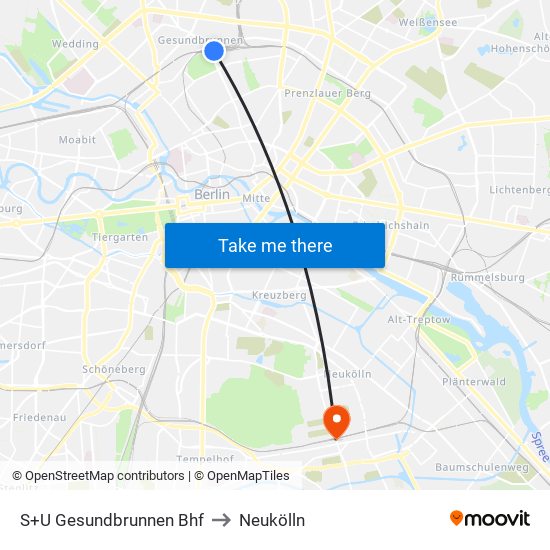 S+U Gesundbrunnen Bhf to Neukölln map