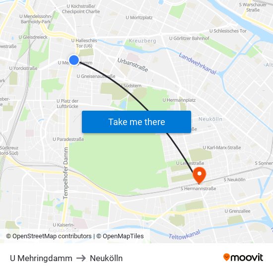U Mehringdamm to Neukölln map