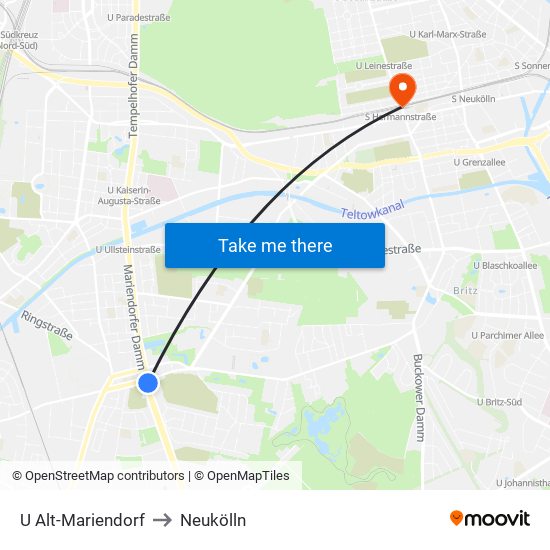 U Alt-Mariendorf to Neukölln map