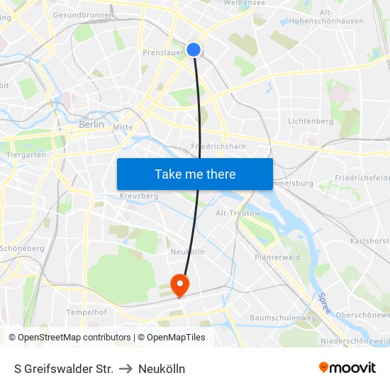 S Greifswalder Str. to Neukölln map