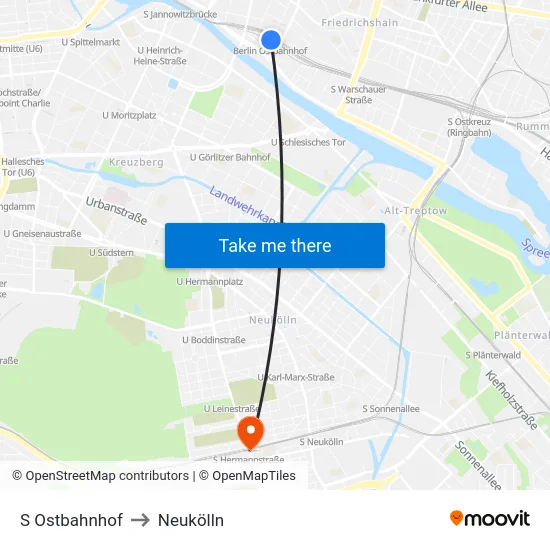 S Ostbahnhof to Neukölln map
